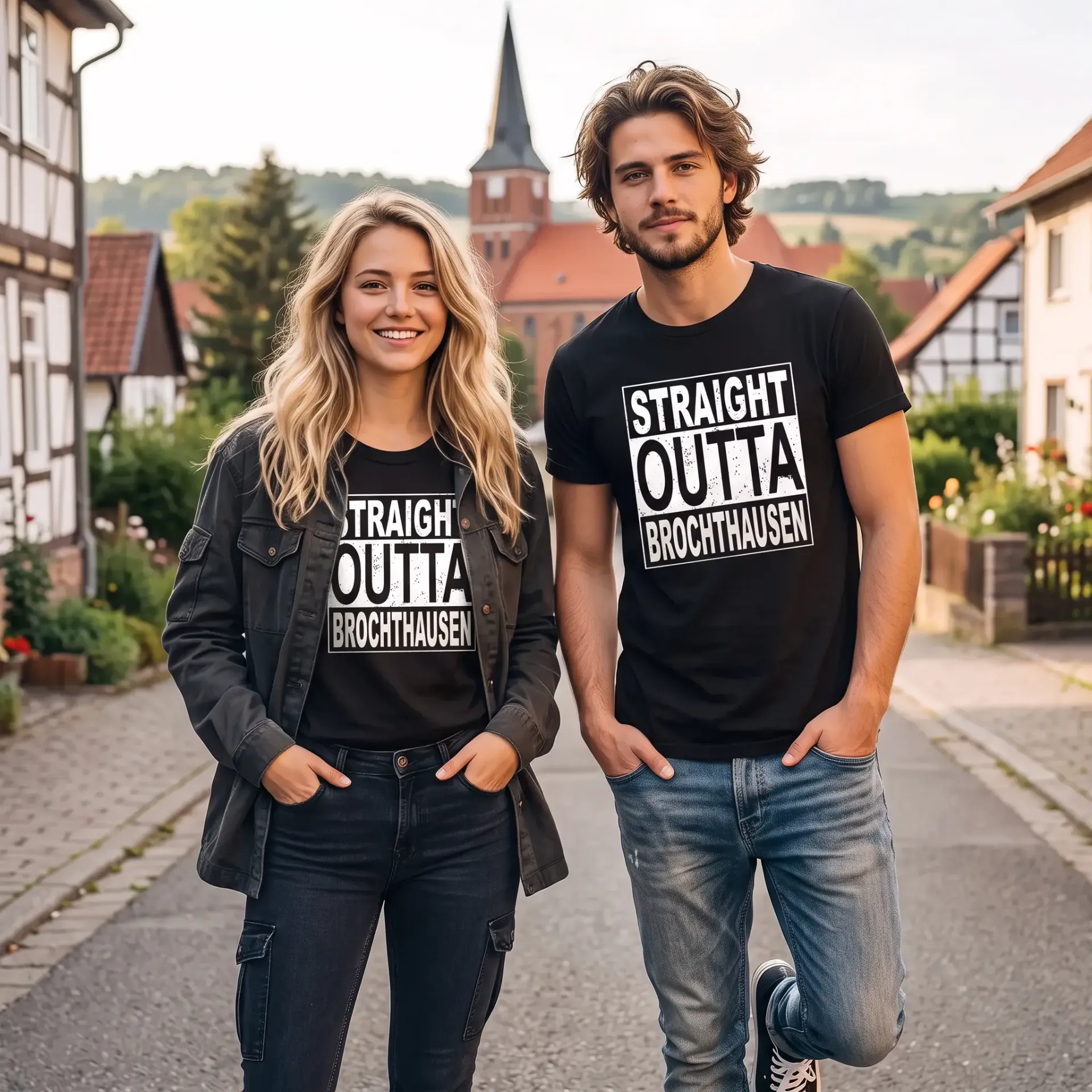 Straight Outta Brochthausen – schwarzes B&C E190 T-Shirt