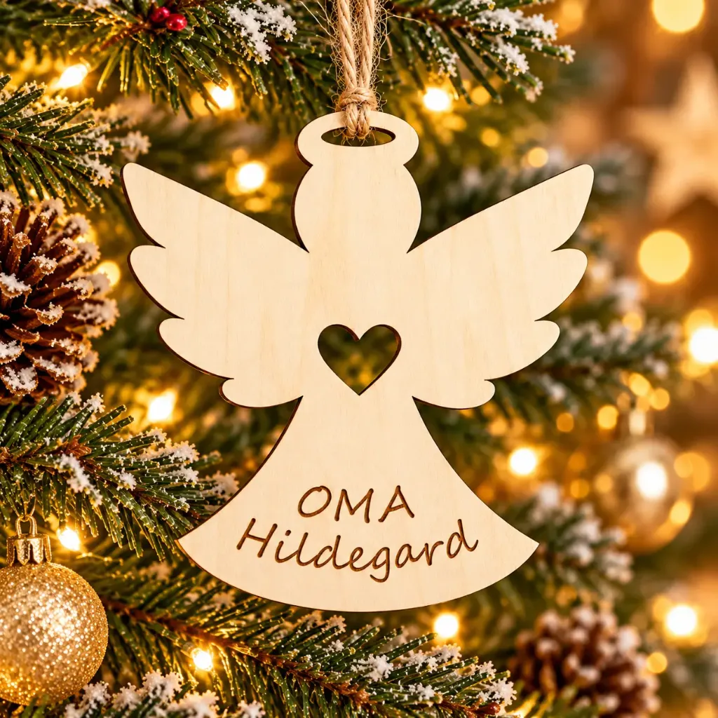 Personalisierter Holzengel mit Namen – Weihnachtsanhänger aus Holz