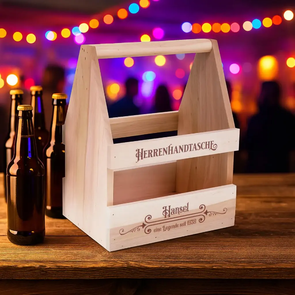 Personalisierter Holz Bierträger aus massiver Erle "Eine Legende" von #HansArbeit (ohne Flaschenöffner)