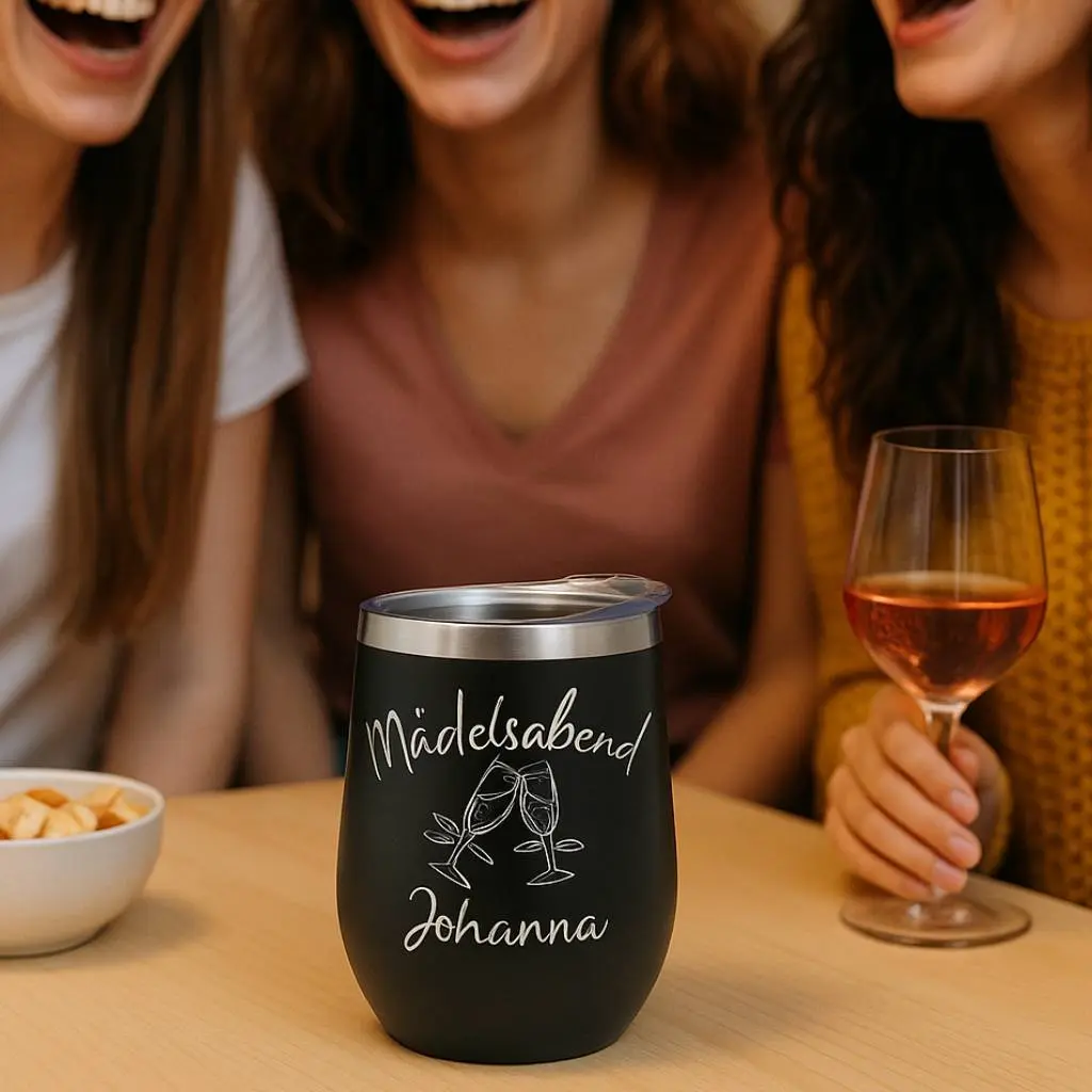 [B0DFTP922M-MA1] Edelstahl-Weinbecher „Mädelsabend“ – personalisiert & doppelwandig isoliert
