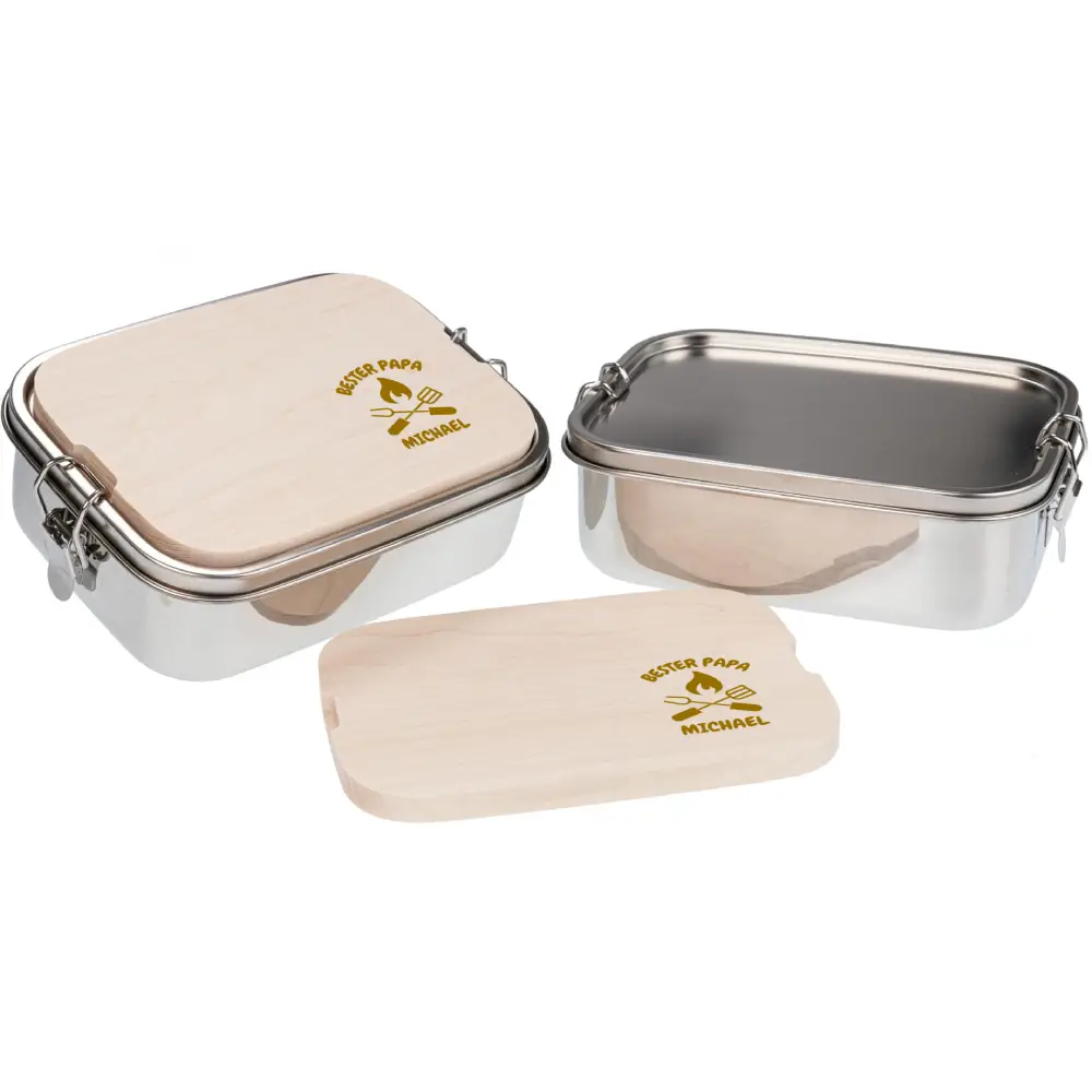 Lunchbox mit Holzschneidebrett und persönlicher Gravur