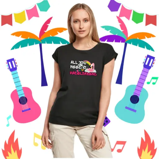 [BY021-01] BY021 Ladies` Extended Shoulder Tee black “All You need ist Mädelsabend”