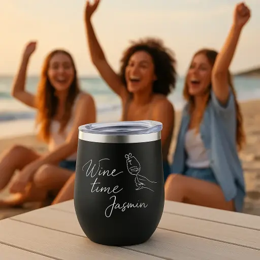 [B0DFTP922M-MA2] Edelstahl-Weinbecher „Wine Time“ – personalisiert & doppelwandig isoliert