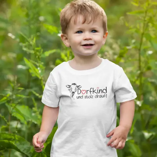 [F140K-DK-98] Kinder T-Shirt "Dorfkind und Stolz drauf" – Mit Kuh Motiv für kleine Landliebhaber